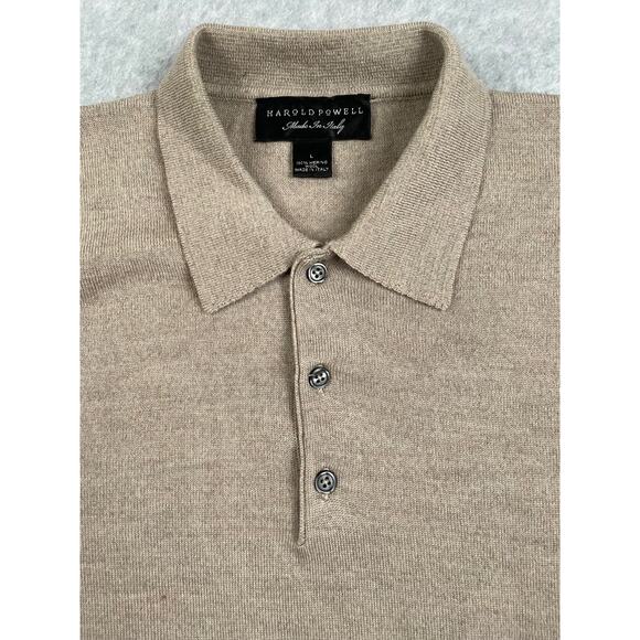 Harold Powell 100% Merino Wool Polo Sweater Tan Made In Italy - Mens Large